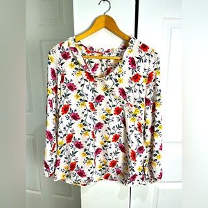 Old Navy Top Small White  Floral Boho Peasant Cottagecore Long Sleeve Rayon